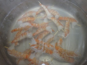 Shrimp cooking in boiling water! 